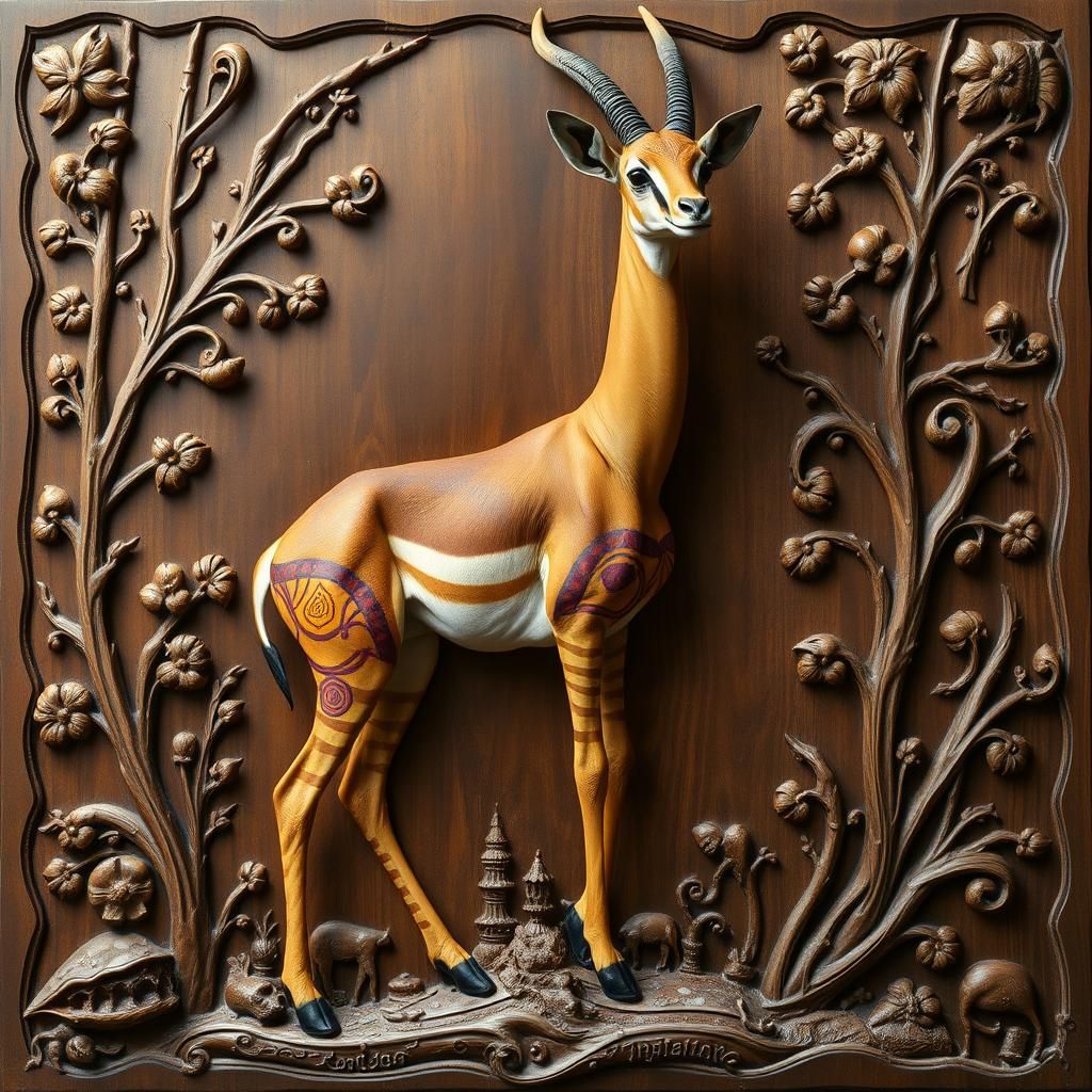 gerenuk African wood carving, intricate, detailed,