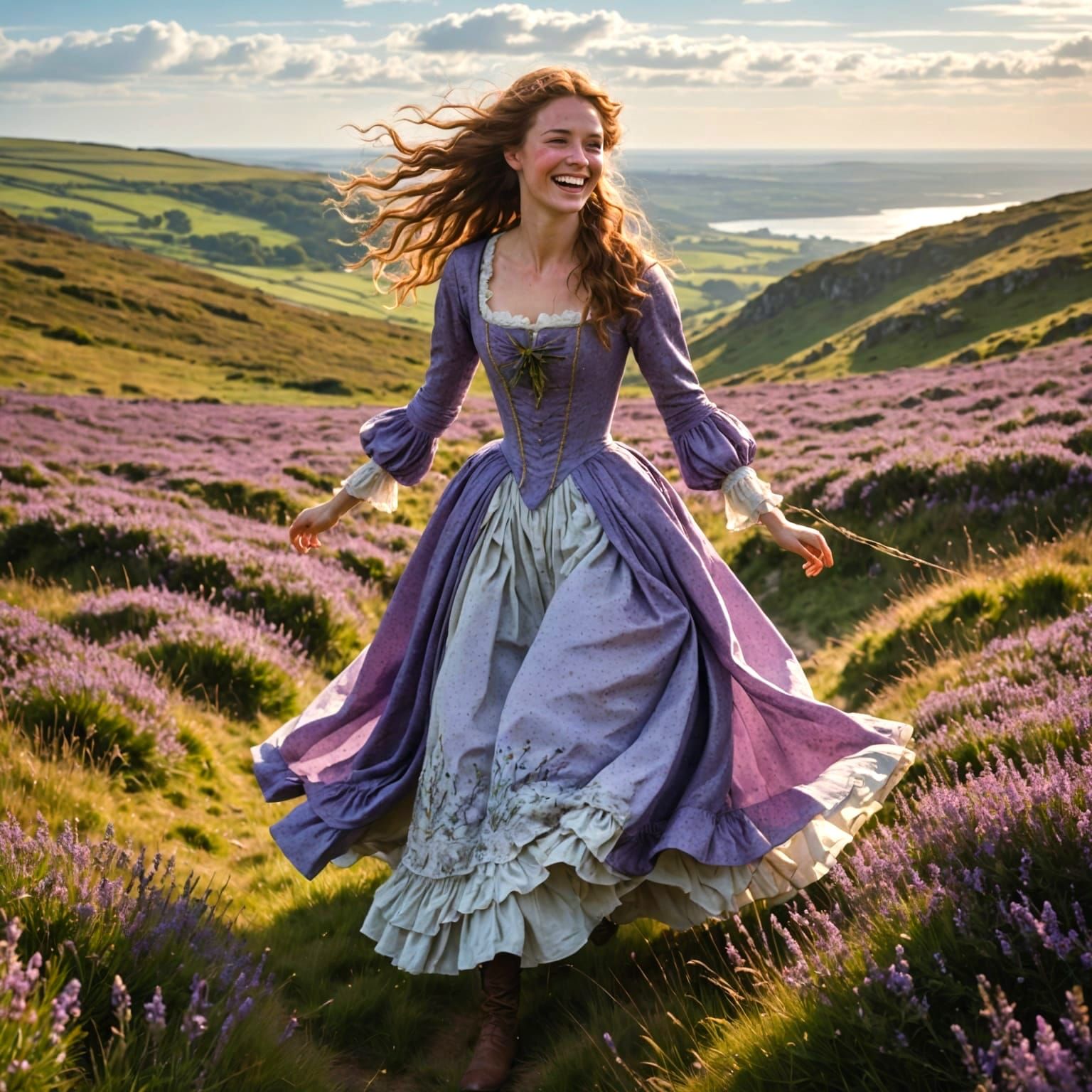 Joyful Woman Gallops Horse Through Heath