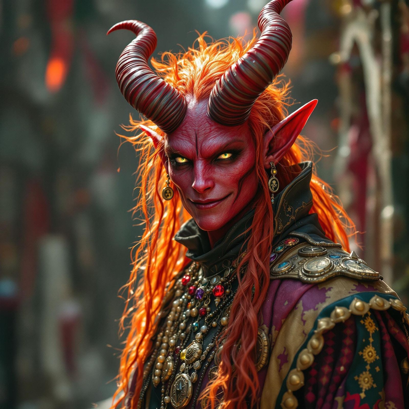 Ethereal Tiefling Radiates Warmth in Vibrant, Cinematic Port...