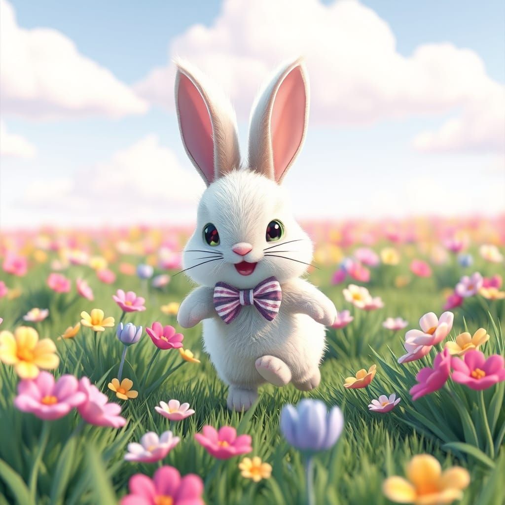 Cute Striped Meadow Rabbit in 3D Anime Style
