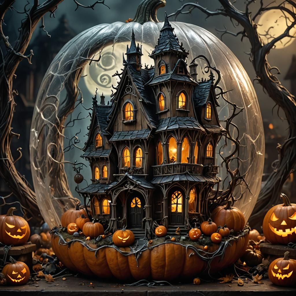 Gothic Nightmare House in Pumpkin, Digital Illustration