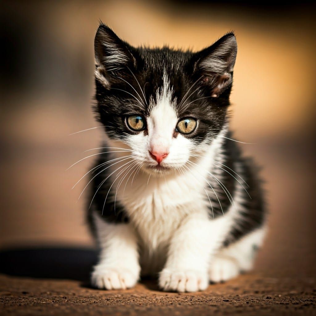 Adorable Black and White Cat in Soft Sunlight