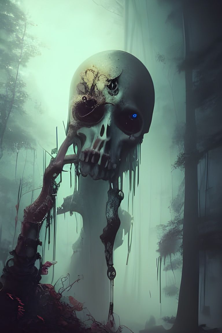 Eerie Graveyard Scene with Skulls and Tombstones