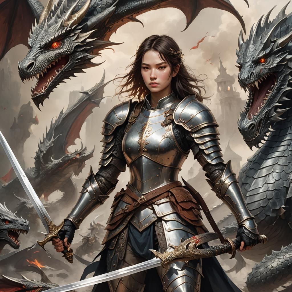 Woman in Armor with Dragon