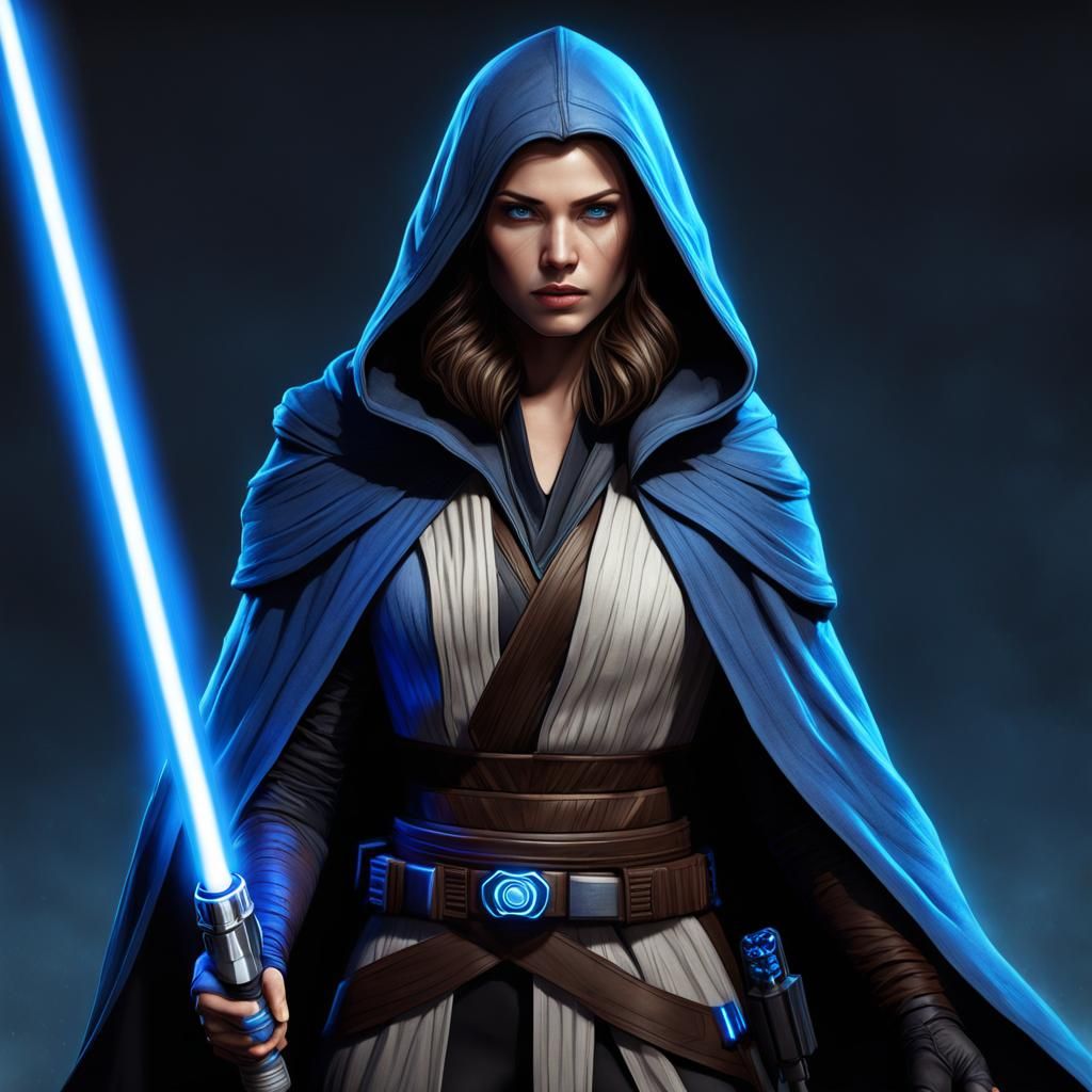 Female Jedi with Lightsaber: Detailed Matte Painting