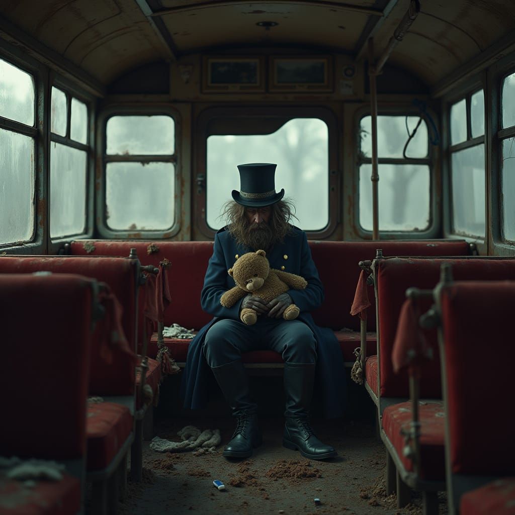 Abandoned Bus Interior in Steampunk Style