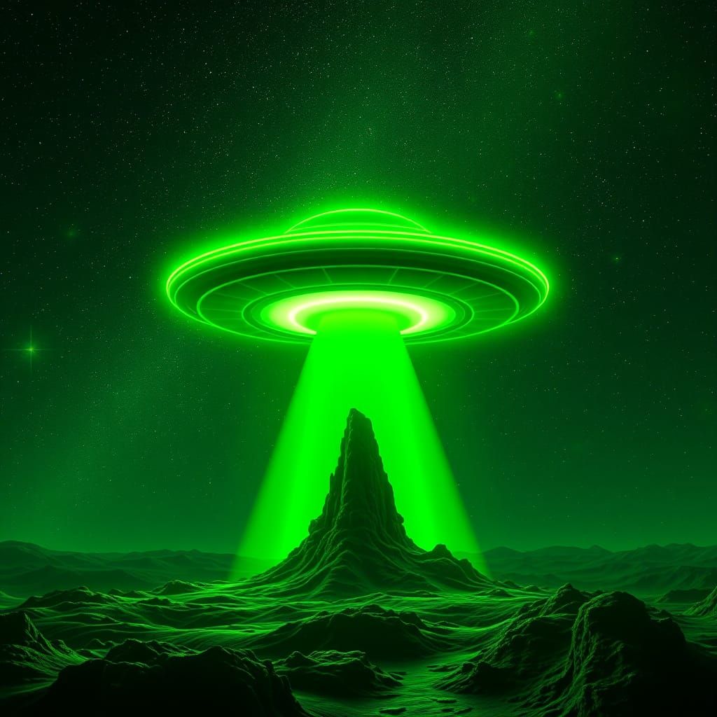 Alien UFO Abducting a Mobius Fractal Rock