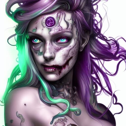 Hyperdetailed Zombie Mermaid Portrait in Art Nouveau Style