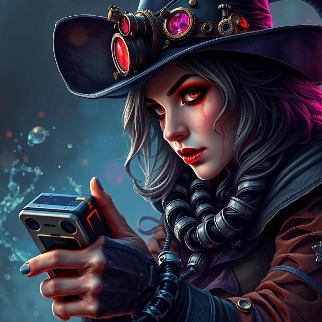 Steampunk Witch Immersed in Video Games