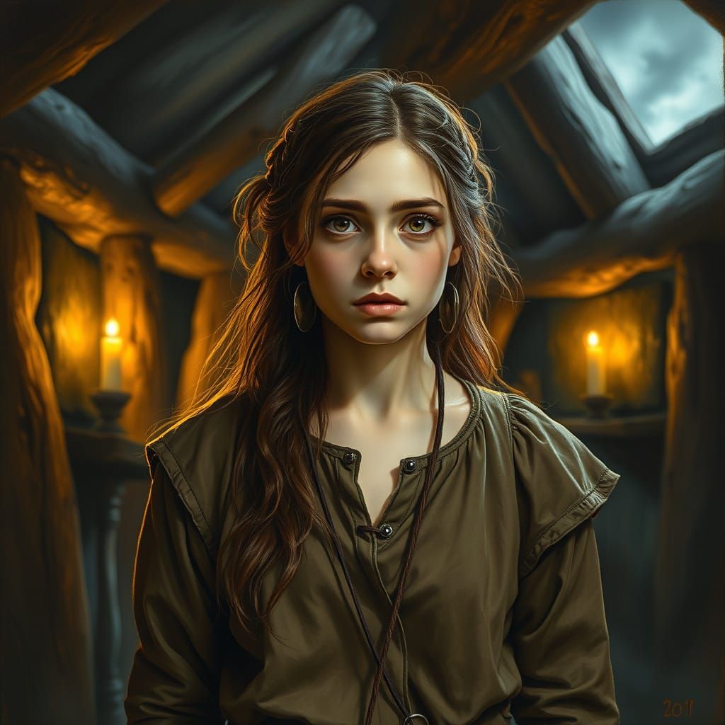 Hobbit Maiden Portrait in Dark Fantasy Style