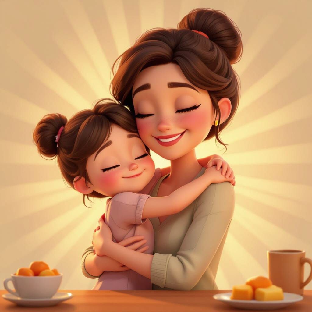 Mother and Daughter's Loving Embrace in 3D Animation