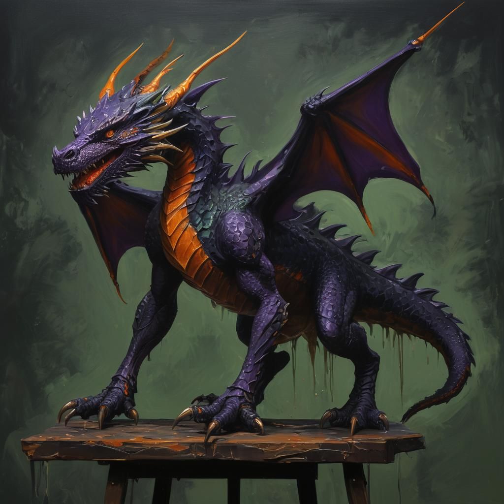 Armored Dragon Painting in Grunge Style