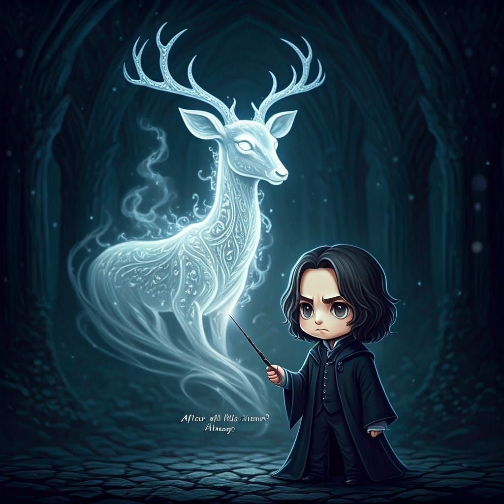 Chibi Snape Summons Doe Patronus in Moonlit Twilight