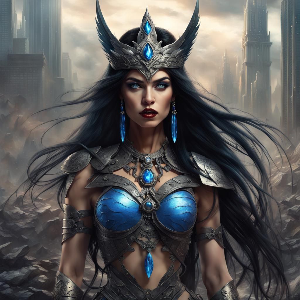 Valkyrie Warrior Empress in Dystopian Landscape