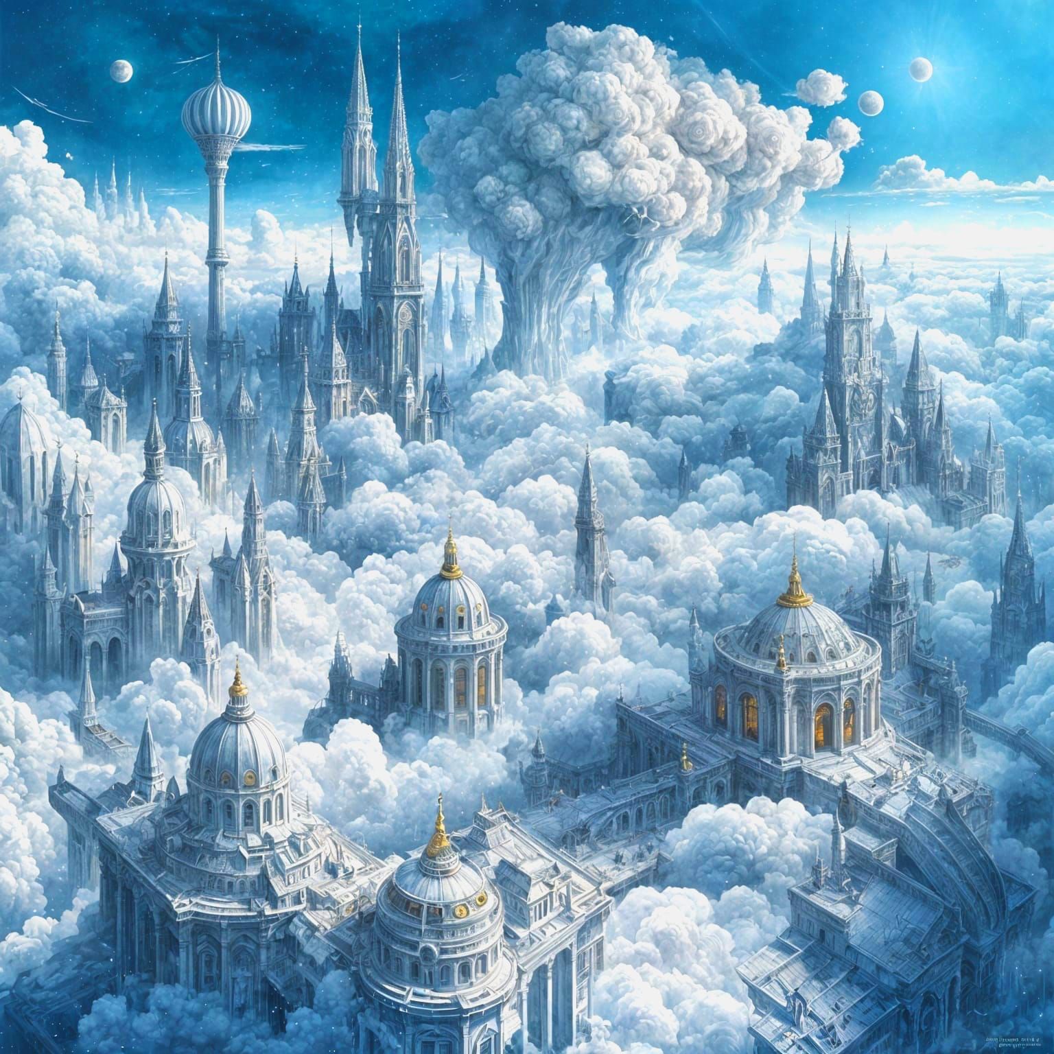 Ethereal Cloudscape City Inspired by Klimt