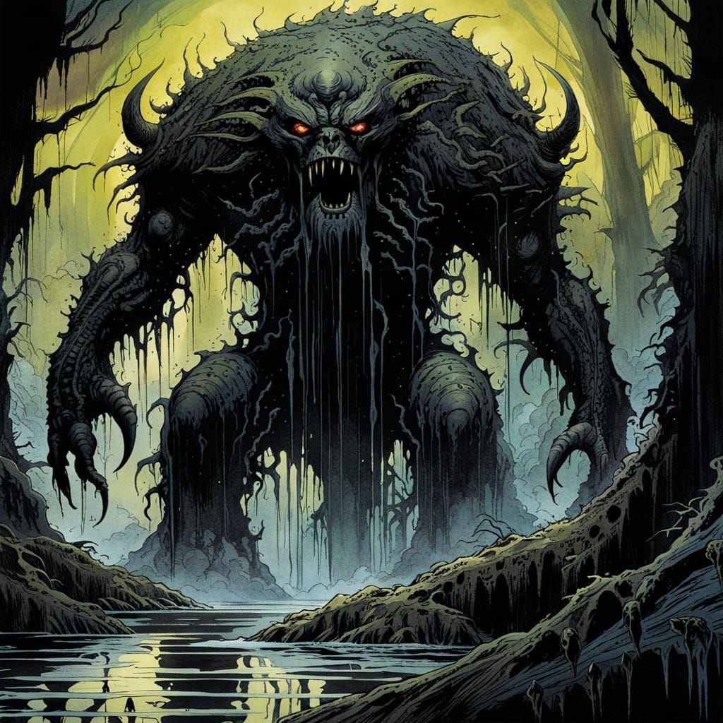 Monstrous Mud Creature in Dark Swamp