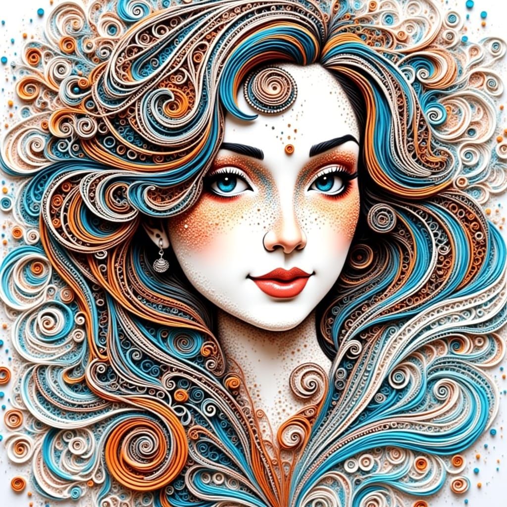 Pinup Face Blends with Zentangle Swirls
