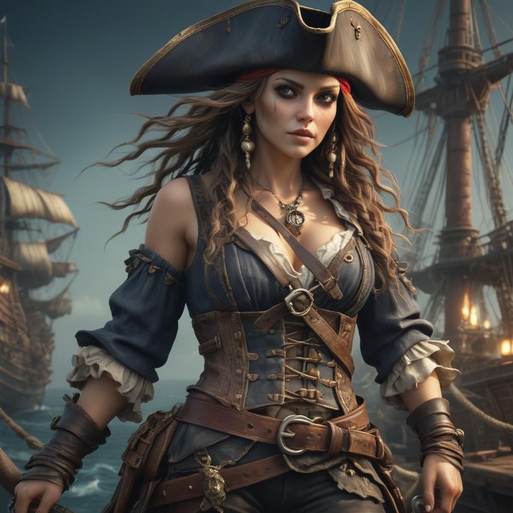 Beautiful Pirate: Surreal Hyperdetailed 3D Illustration