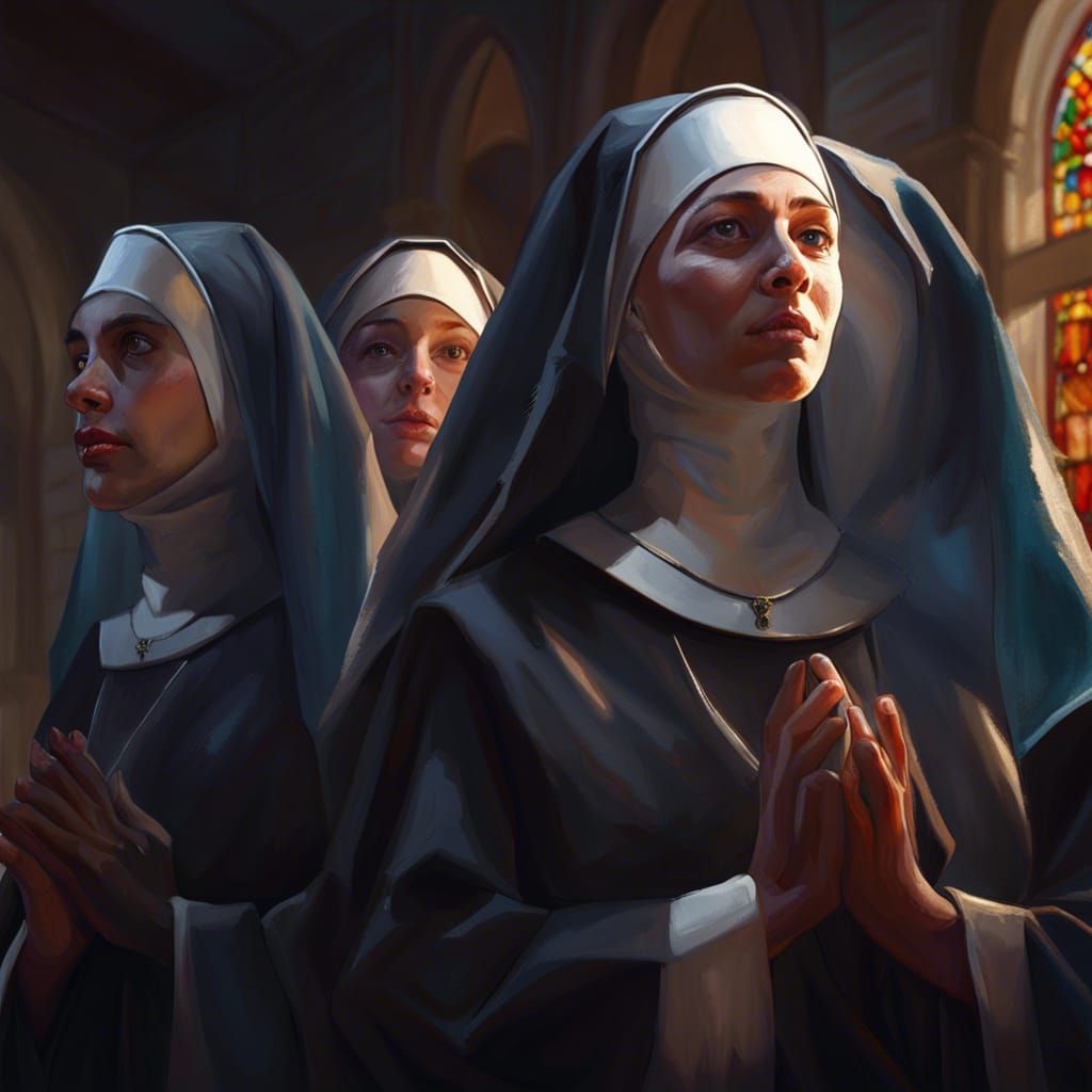 Hyperrealistic Nuns in Convent Concept Art