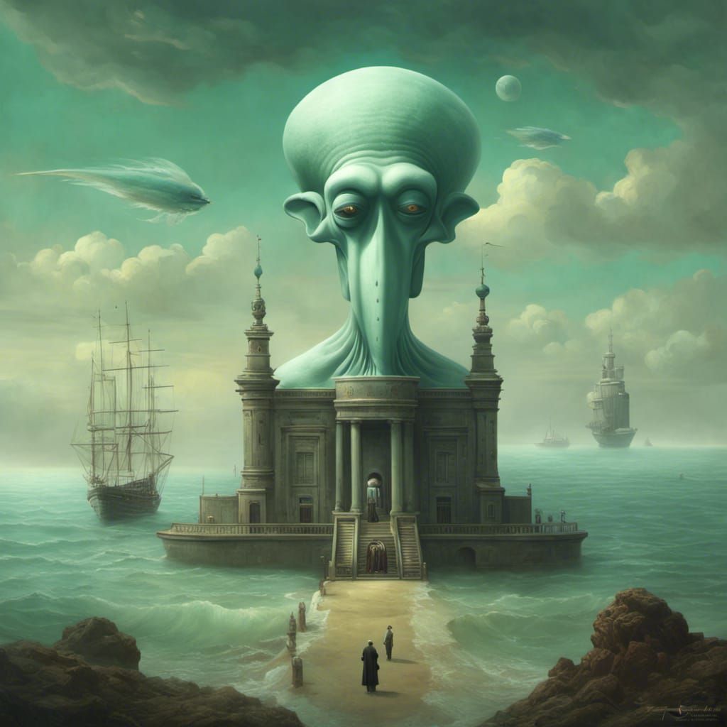 Immortal Squidward: Surreal Digital Masterpiece