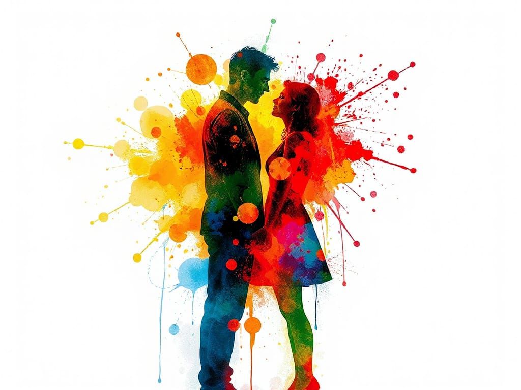 Vibrant Double Exposure Art of Love and Turmoil