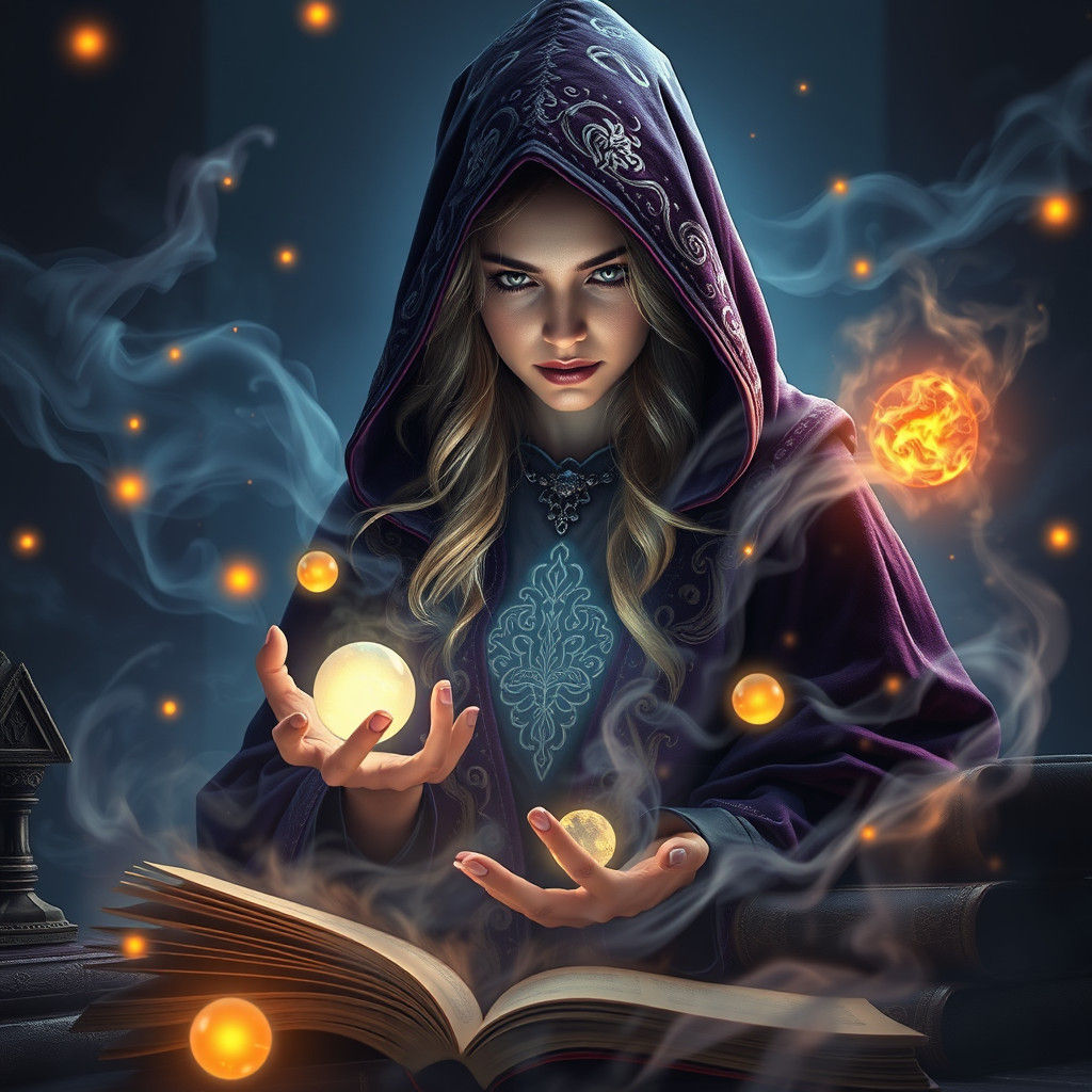 Mystical Sorceress Conjuring Dreams in Ethereal Realm