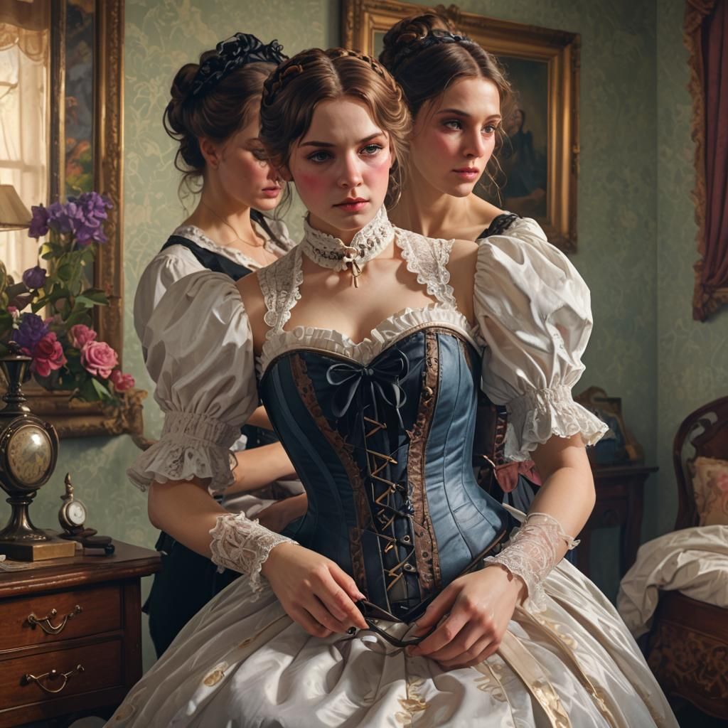 Victorian Sissymaid Corset Portrait in Hyperdetailed Style