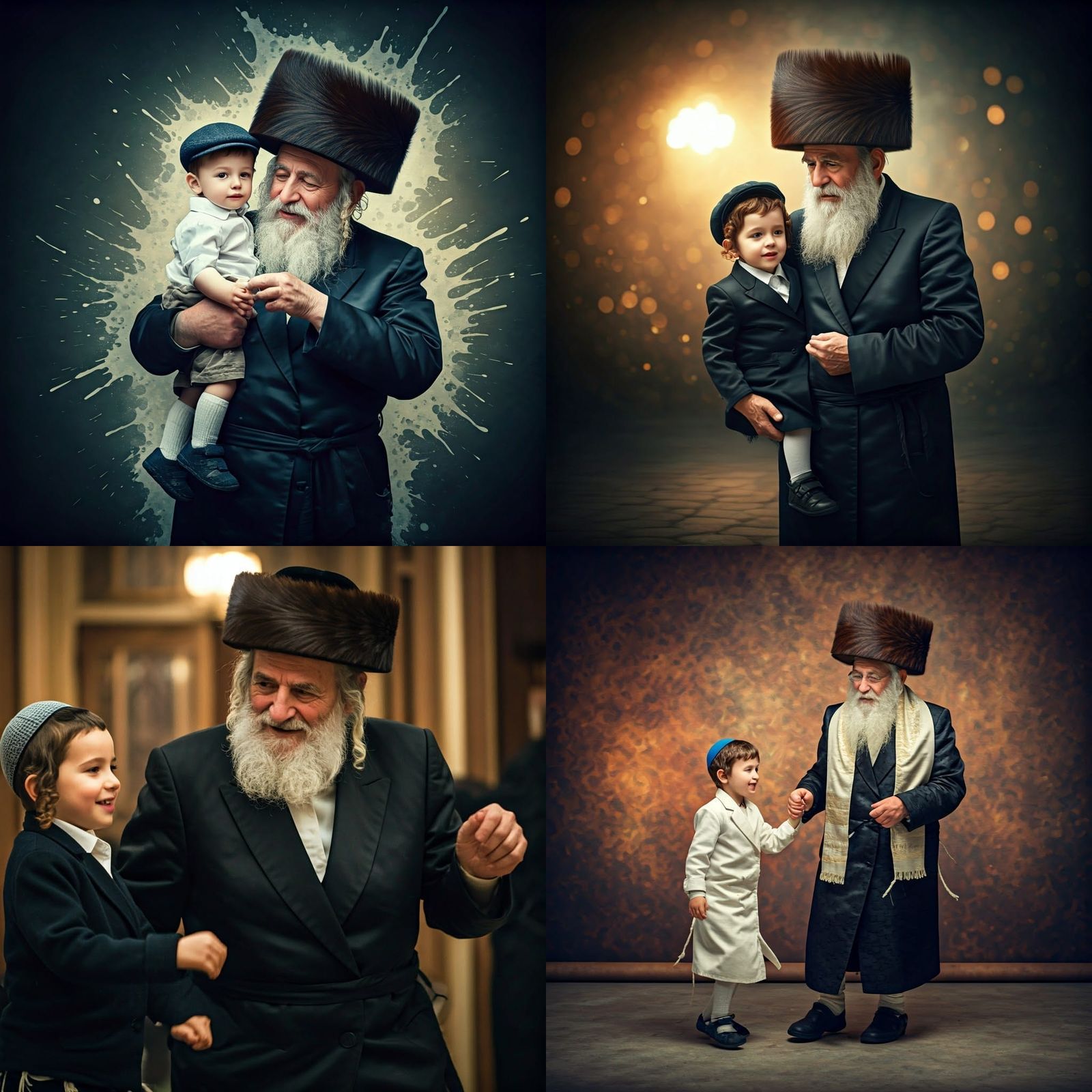 Hasidic Jew Dances with Grandson: Cinematic Portrait