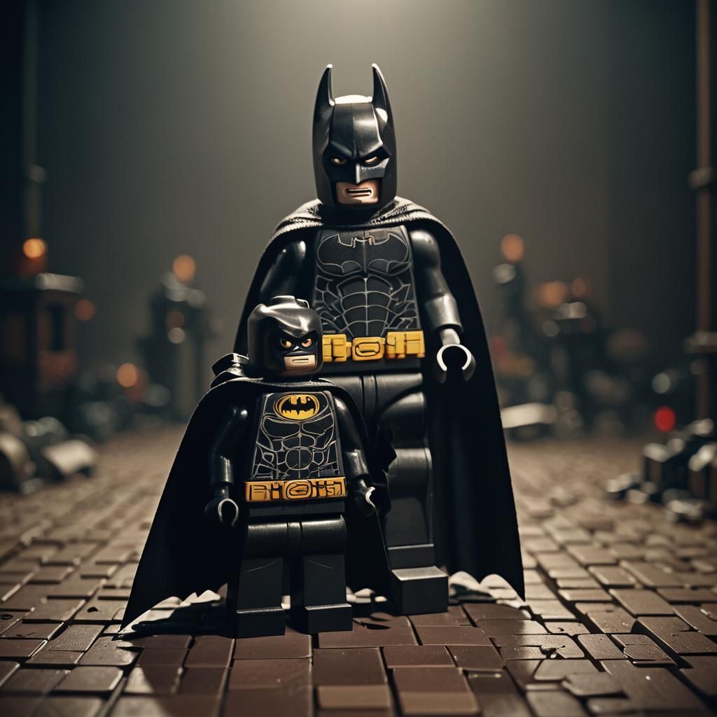 LEGO Batman Stare-Down: Gritty Cinematic Film Still
