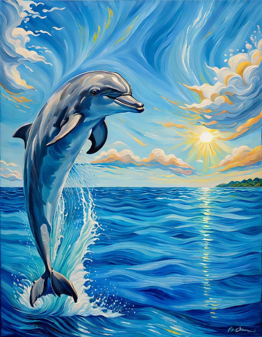 Dolphin Leaping: An Expressionist Oil Painting