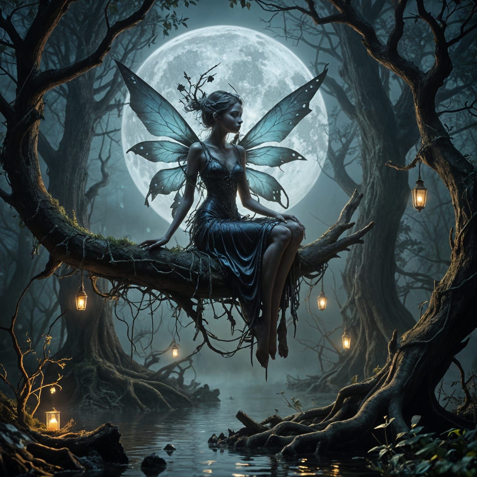 Ethereal Dark Fairy with Crystalline Wings