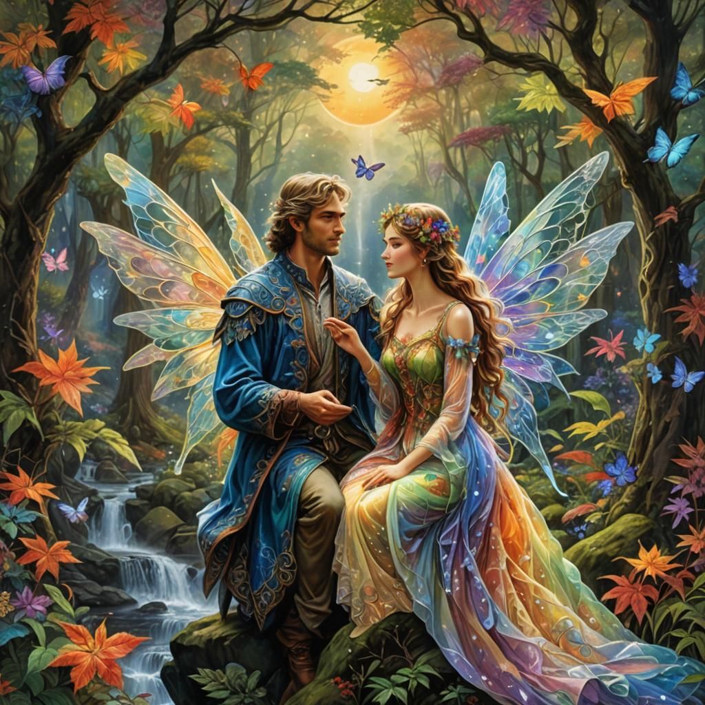 Fantasy Fairies in Celestial Forest, Digital Painting