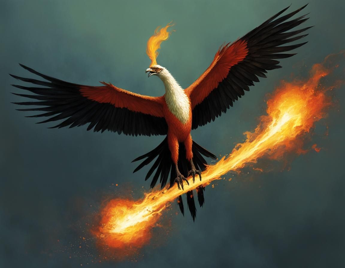Flaming Angka Firebird in Dark Fantasy Style