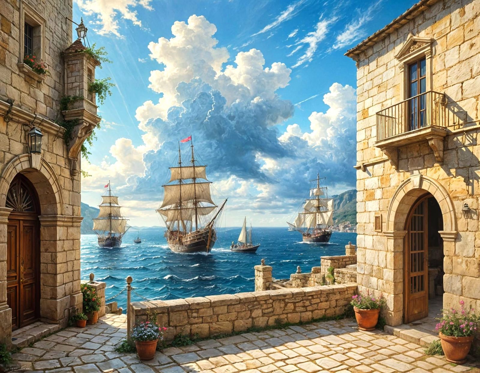 Historical seaport scene