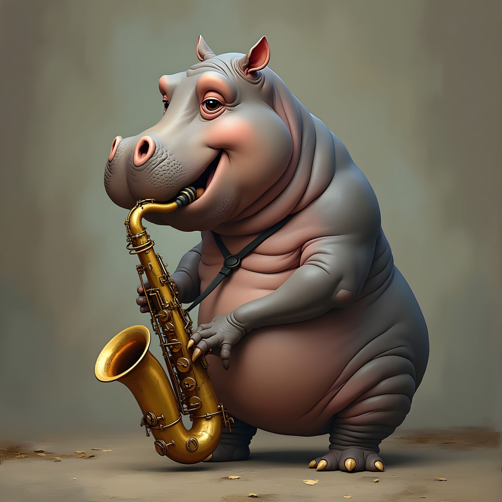 A hippo playing a saxophone