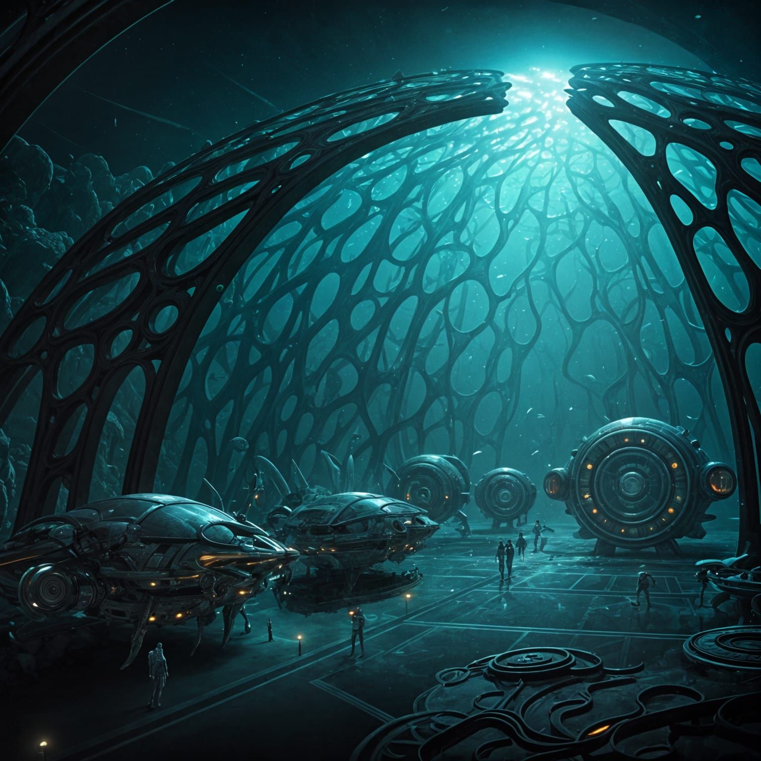 Bioluminescent Alien Transportation Hub in Ocean Trench