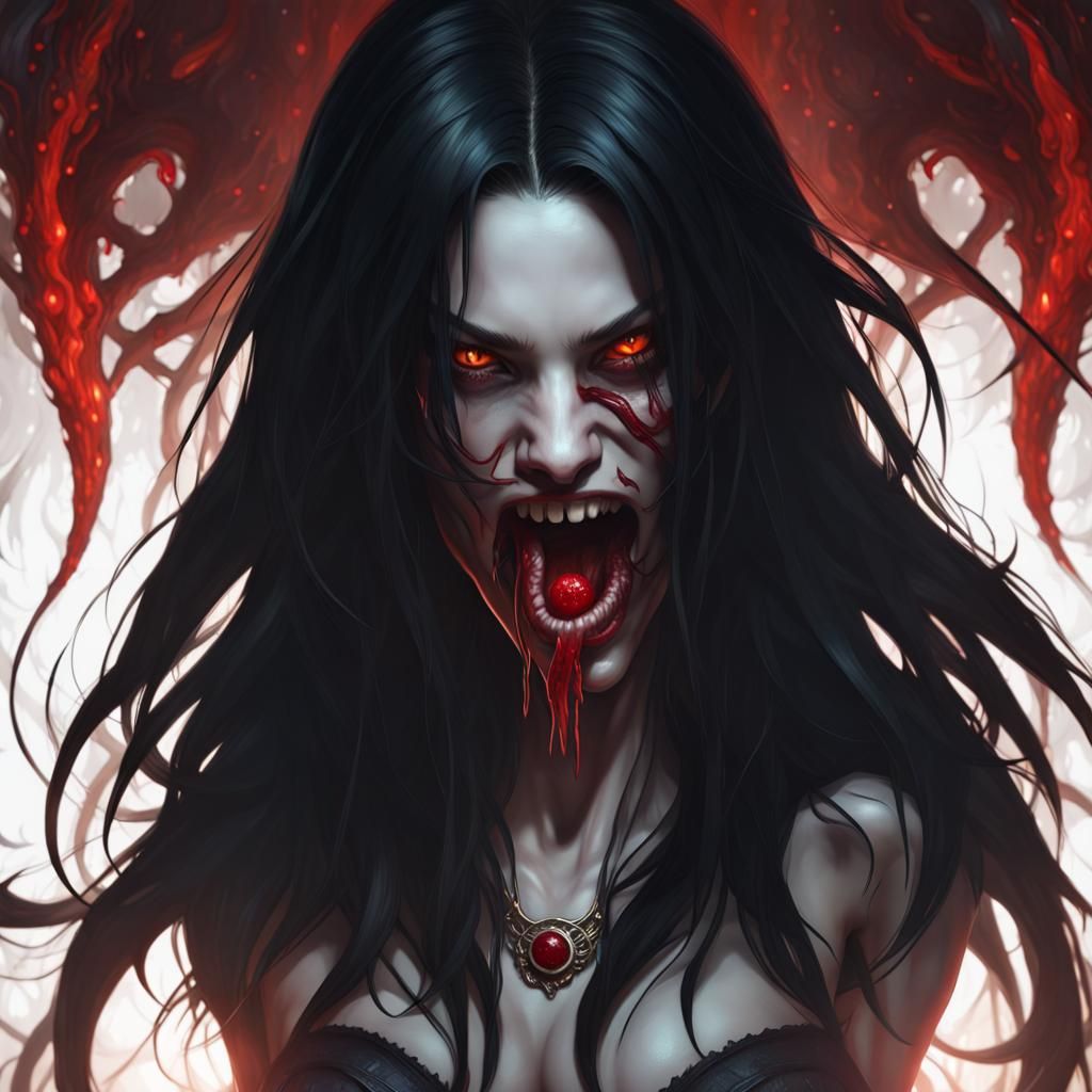 Menacing Demon Girl with Red Eyes