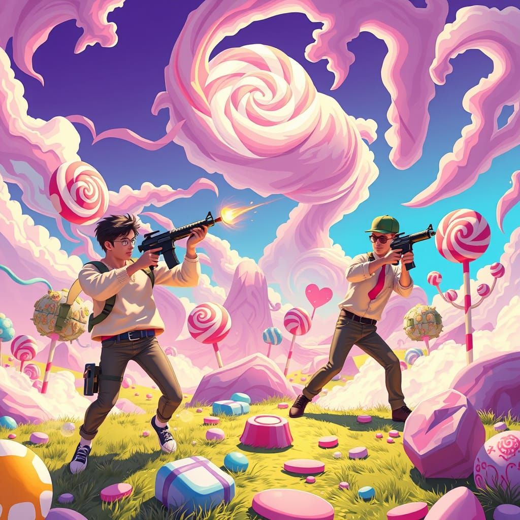Candy Gunfight in Hyperrealistic Digital Illustration Style