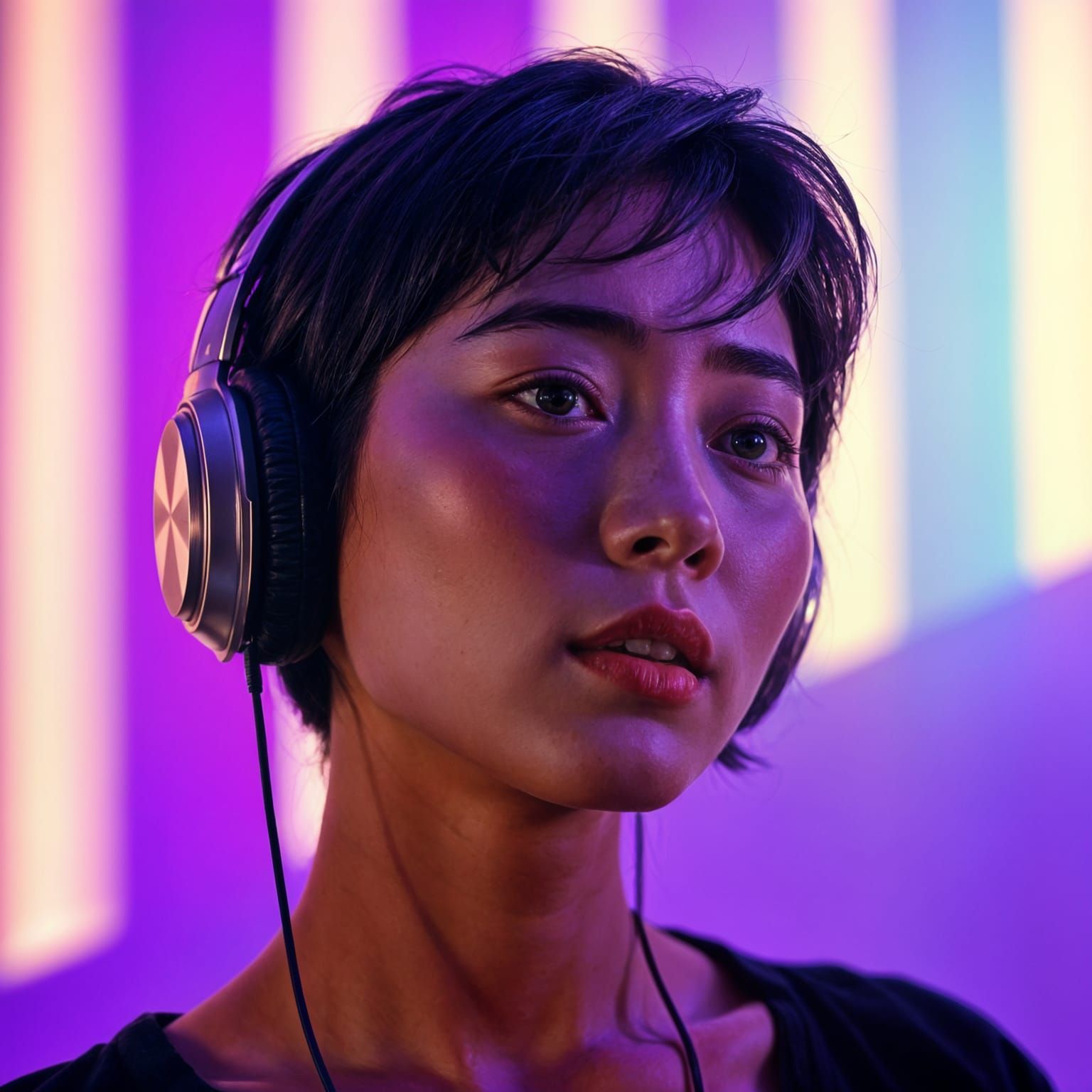Woman with Headphones in Photorealistic Style