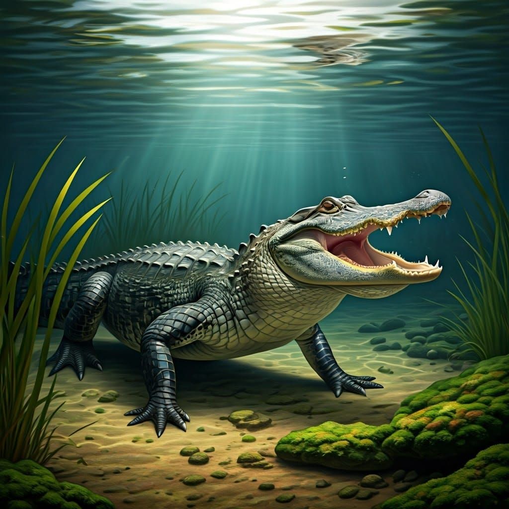 Surreal Underwater Scene of an Alligator in the Everglades