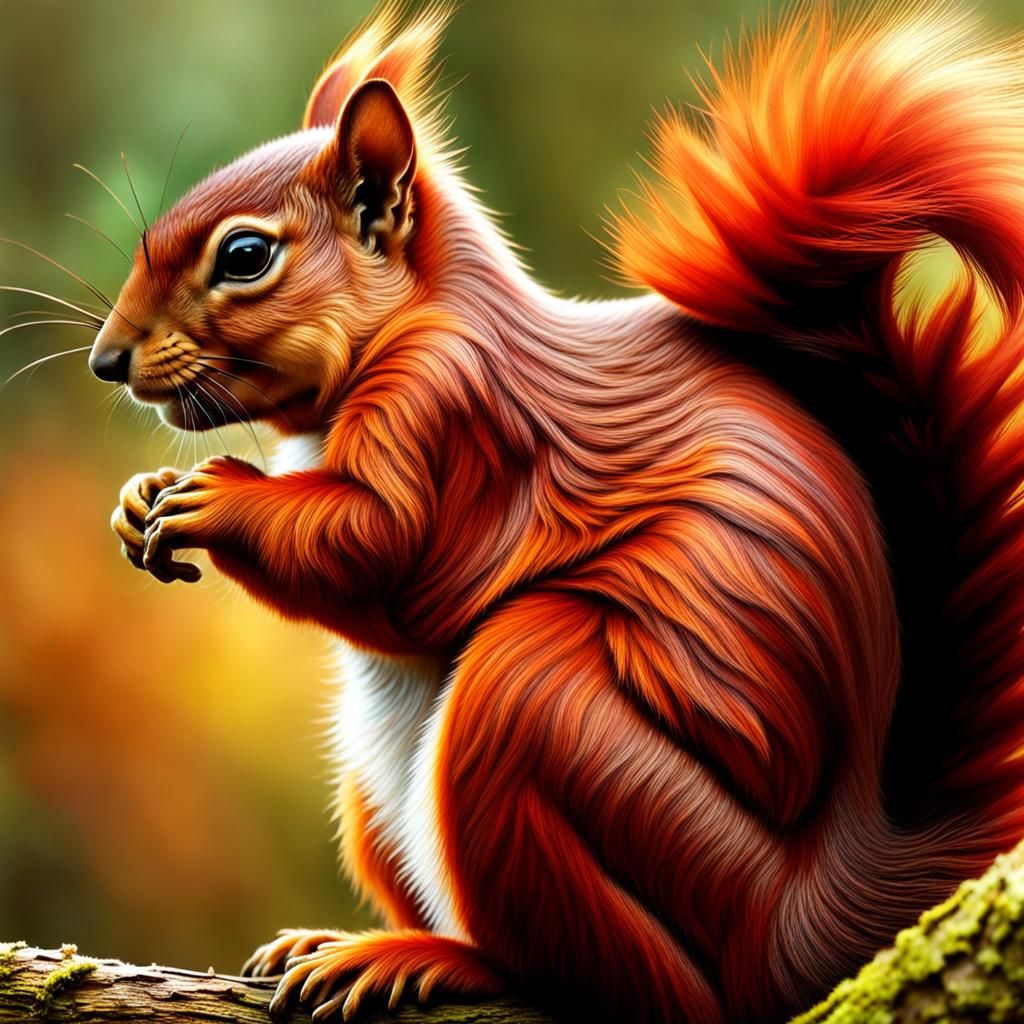 Squirrel Portrait Holding Chestnut in Gouache Style