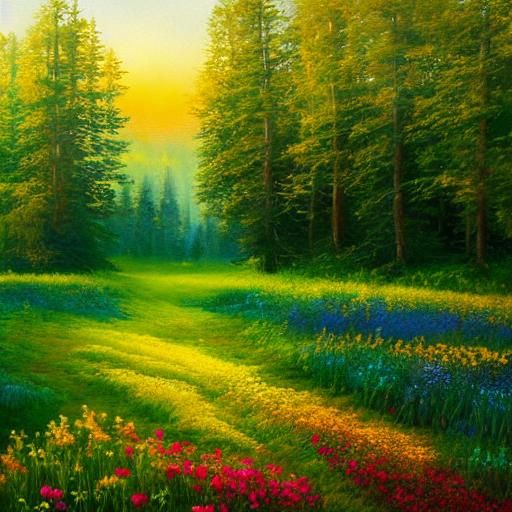 Vibrant Meadow in Sunlight: Impasto Watercolor Style