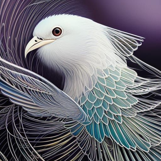 Elegant Filigree Bird Portrait in Cel-Shaded Style
