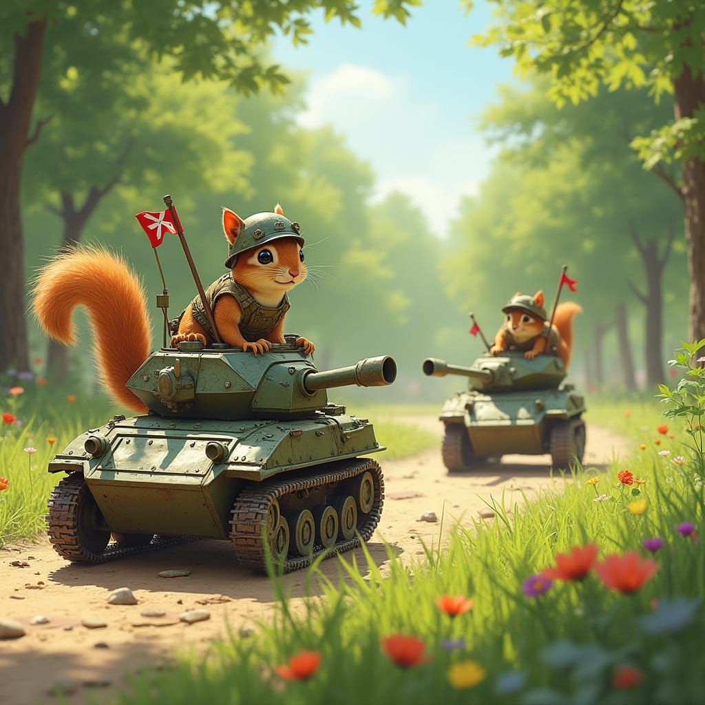 Whimsical Squirrel Warriors Engage in Futuristic Battle