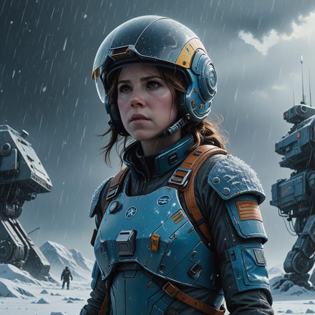 Space Trooper Frozen in Whiteout Blizzard on Ice Planet