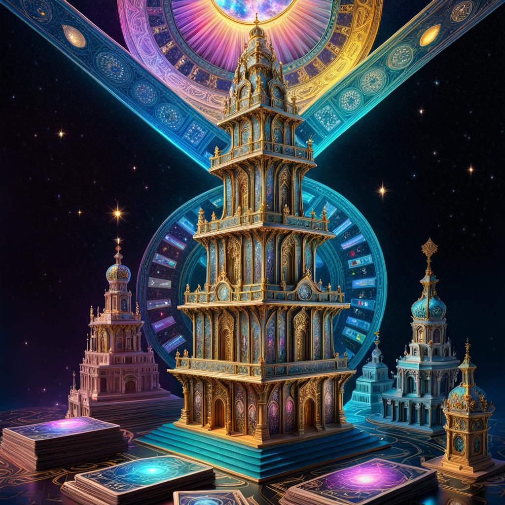 Paper Tarot Card Tower in Rococo Style