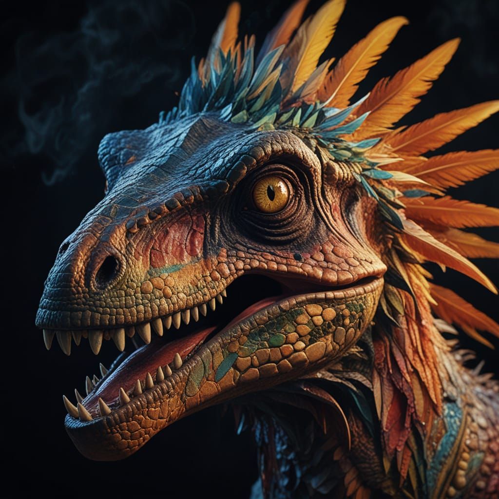 Surreal Dinosaur with Demonic Eyes in Expressionist Style