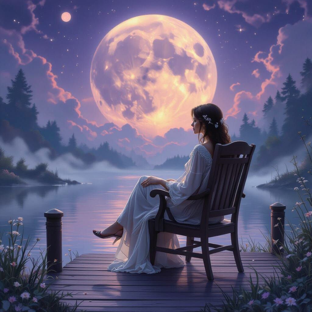 Woman on Mystical Purple Moonscape Dock
