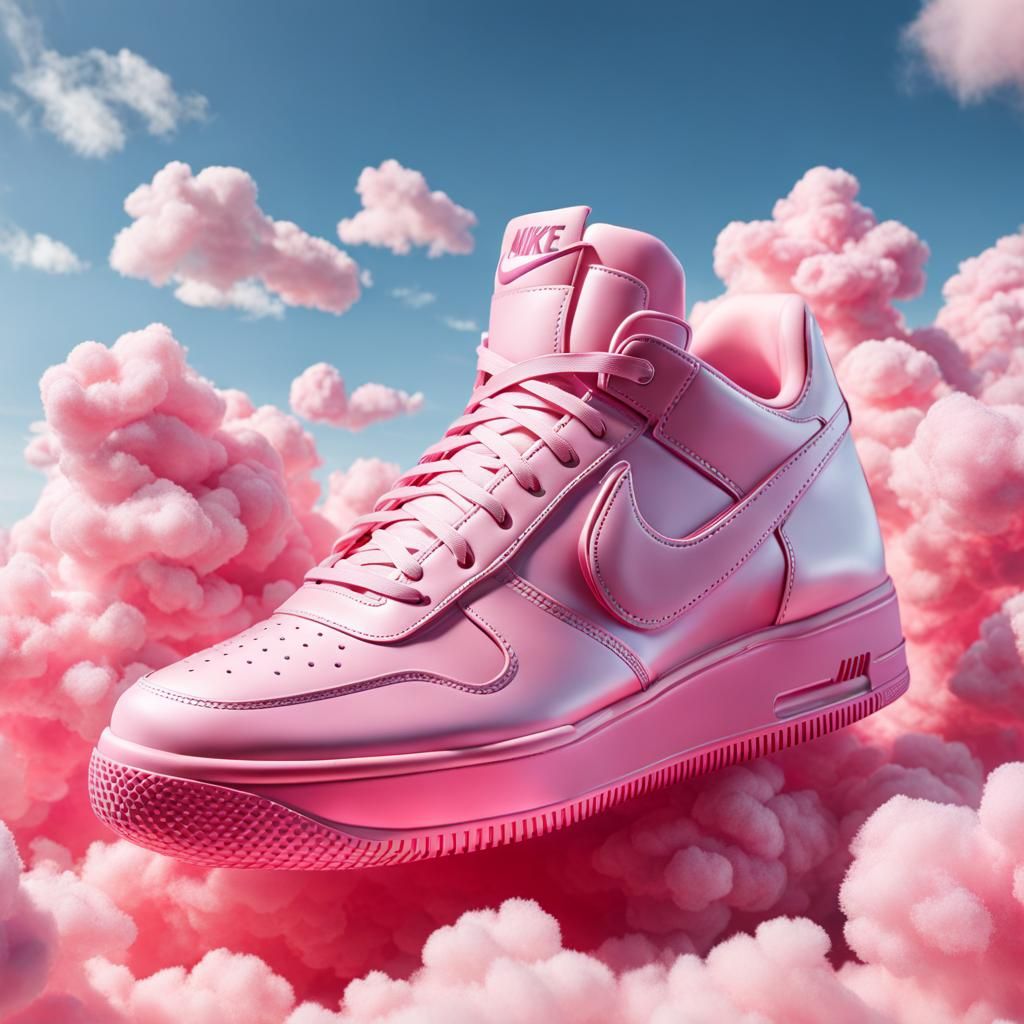 Cotton Candy Cloud Nike Sneaker: Surreal Futuristic Render