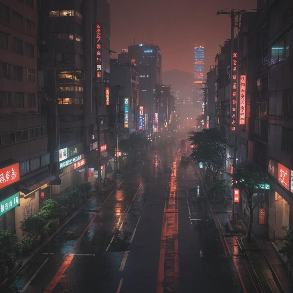 Tokyo Cityscape at Dusk in Anime Style